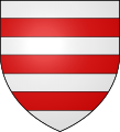 Arms of Multon: Argent, three bars gules