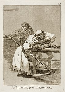 Capricho No. 78: Despacha, que despiertan (Be quick, they are waking up)