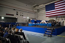 The second meeting took place in the high bay of the Space Station Processing Facility at KSC, Feb 2019. National Space Council meeting at the John F. Kennedy Space Center, Florida, Feb. 20, 2018 180221-D-SW162-1228 (39511229315).jpg