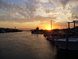 Intracoastal Waterway with bridge in background.