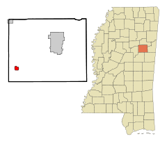 Oktibbeha County Mississippi Incorporated and Unincorporated areas Sturgis Highlighted.svg
