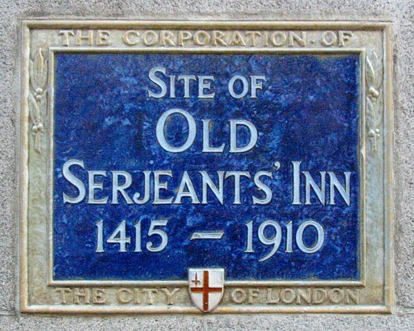 A plaque marks the site of Old Serjeant's Inn in Chancery Lane.