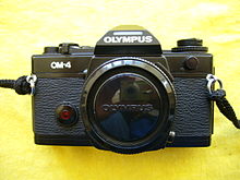 Frontal view of an OM-4 camera body, without lens attached OlympusOM4 1.JPG