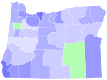 Democratic primary results by county:
Ted Kulongoski
.mw-parser-output .legend{page-break-inside:avoid;break-inside:avoid-column}.mw-parser-output .legend-color{display:inline-block;min-width:1.25em;height:1.25em;line-height:1.25;margin:1px 0;text-align:center;border:1px solid black;background-color:transparent;color:black}.mw-parser-output .legend-text{}
50-55%
45-50%
40-45%
Jim Hill
40-45% Oregon Democratic gubernatorial primary results by county, 2006.svg
