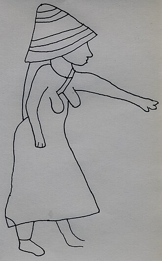 Period of the bubalus: schematic sketch of a female figure, detail of a sexual scene of the station XXXI (H: 225 cm) Oued Djerat. Station XXXI. Femme.jpg