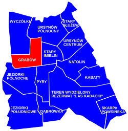 The location of the City Information System area of Grabów within the city district of Ursynów