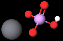 Space-filling model of an acidic lead hydrogen arsenate molecule. PbHAsO4.png