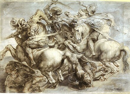 La batalla d'Anghiari de Peter Paul Rubens és una de les còpies de l'obra original de Leonardo. Reprèn «La lluita per l'estendard», la part central del fresc de Leonardo.