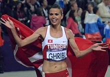 Habiba Ghribi after winning the silver medal in the 2012 Summer Olympics, which has since been upgraded to gold following the disqualification of the original gold medalist. PortraitHabibaGhribiLondres2012.jpg