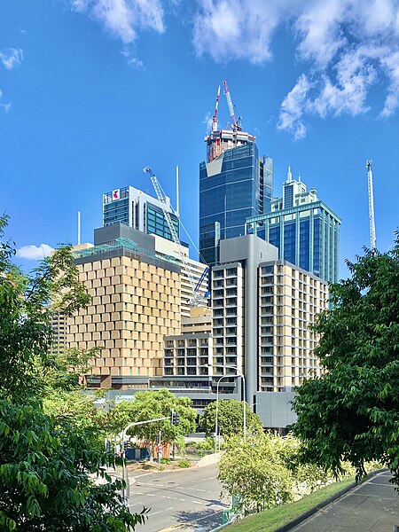 File:Pullman Brisbane King George Square with 300 George, State Law Building in the background seen from Wickham Park, 2020.jpg