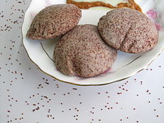 Ragi idli - Ragi flour mixed with small portion of Rice flour, black gram.