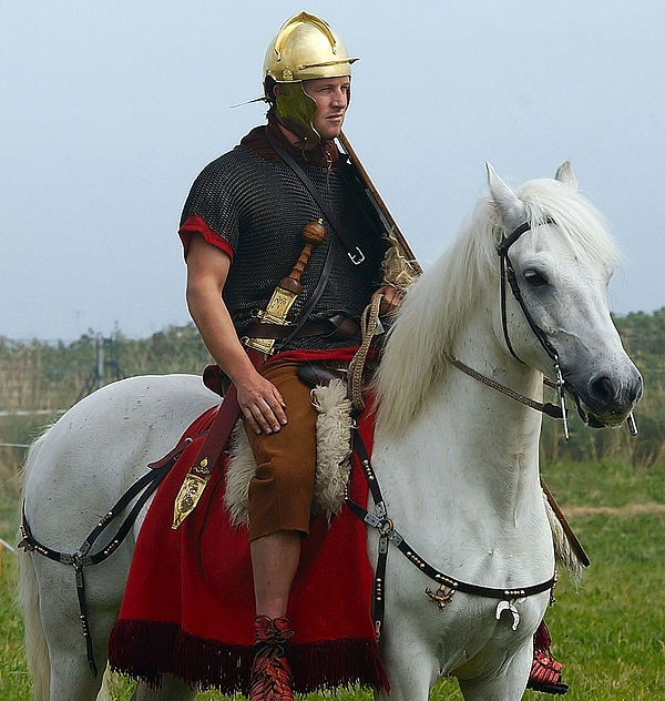 Roman cavalry reenactor wearing a replica spatha