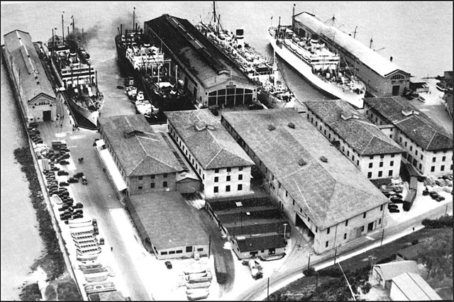 U.S. Army transports berthed at the U.S. Army Transport Service docks at Fort Mason, CA, about 1929.