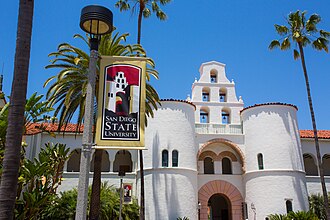 San Diego State University, the location of the Center for the Study of Women in Television and Film. SanDiegoStUniv EntranceBanner.jpg