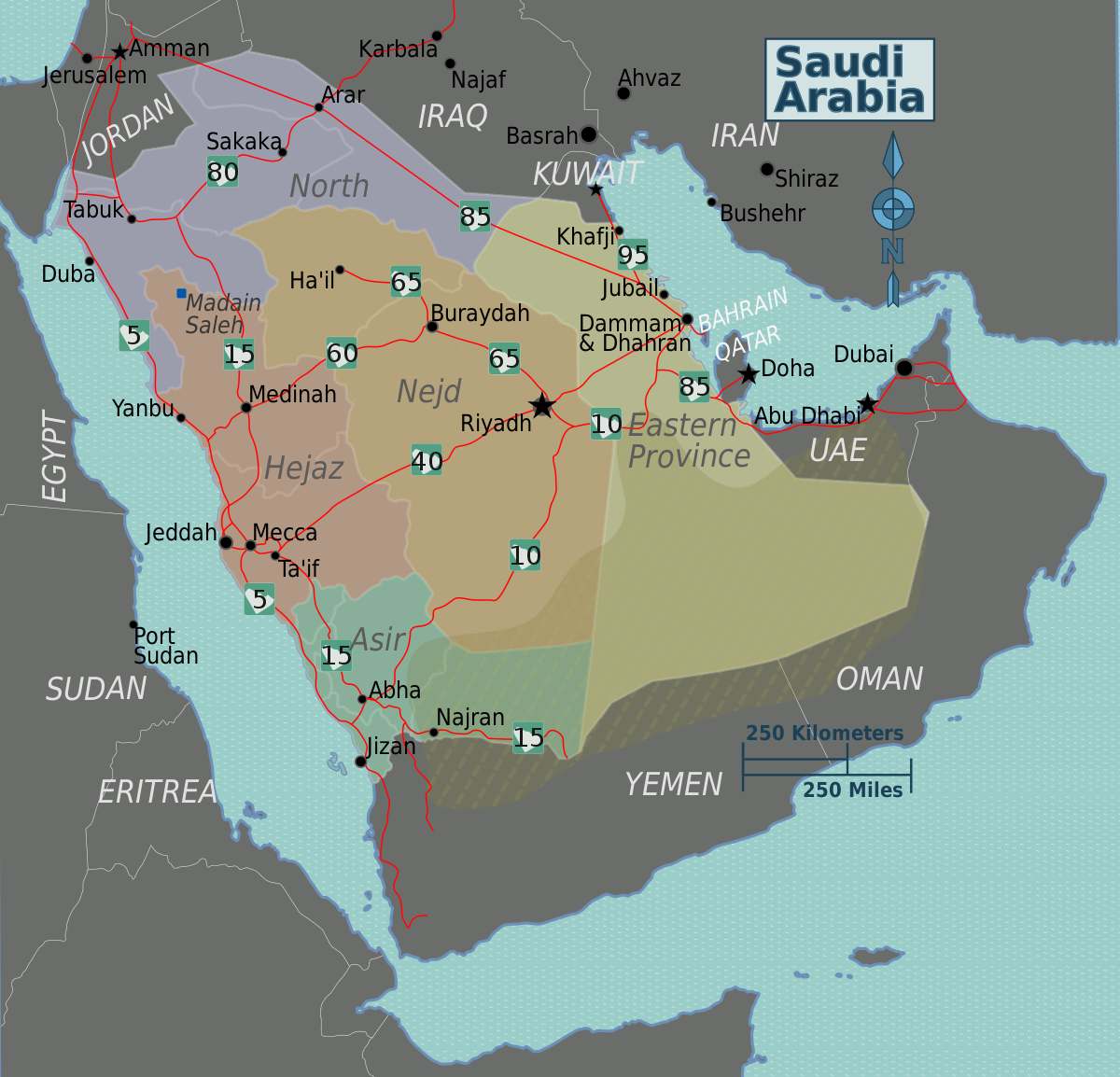 Карта саудовской аравии с городами