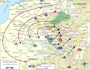 Map of the Schlieffen Plan and planned French counter-offensives Schlieffen Plan fr.svg