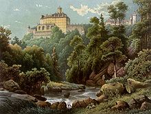 Schloss Fürstenstein auf einem Stich aus der Mitte des 19. Jahrhunderts