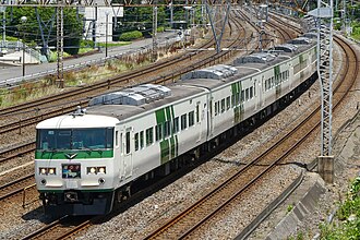 JR East 185 series Odoriko service on the Tokaido Main Line Series185-OM08 Tokaido-Line.jpg