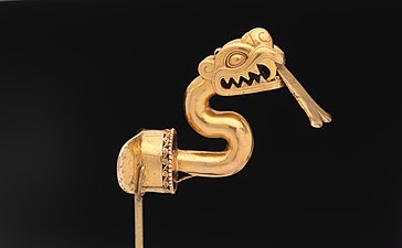 Serpent labret with articulated tongue, c. 1300–1521, Aztec
