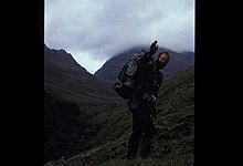 Dave Hewitt en route back to the watershed route after a rest day in Shiel Bridge in 1987. Shed1.jpg