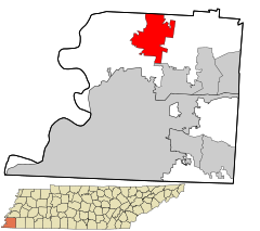 Shelby County Tennessee incorporated and unincorporated areas Millington highlighted.svg