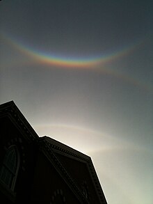 Circumzenithal arc, Supralateral arc, Parry arc, and Upper tangent arc, in Salem, Massachusetts, Oct 27, 2012. Solar halos with foreground, Salem, MA, Oct 27, 2012.JPG