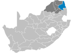 Kaart van Suid-Afrika wat Mopani in Limpopo aandui