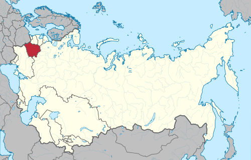 Location of Byelorussia (red) within the Soviet Union (red and white) between 1945 and 1991