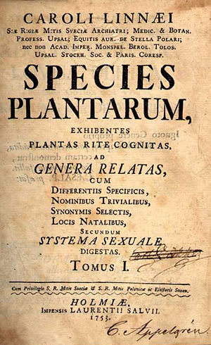 Cover page of Species Plantarum of Carl Linnaeus published in 1753
