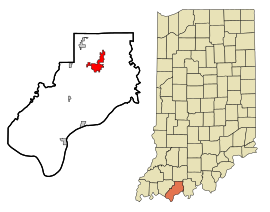 Spencer County Indiana Incorporated and Unincorporated areas Santa Claus Highlighted.svg