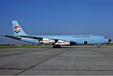 A St. Lucia Airways Boeing 707 seen at Brussels Airport in 1986. St. Lucia Airways Boeing 707-323C Hoppe.jpg