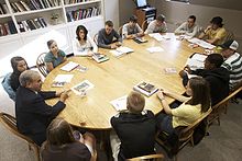 Students gather in a classroom for First-Year Seminar. St. Mike's students at First Year Seminar.jpg