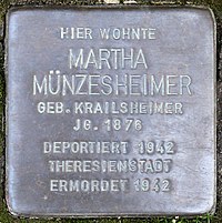 Stolperstein Stuttgart - Wiederholdstraße 20 - Martha Münzesheimer.jpg