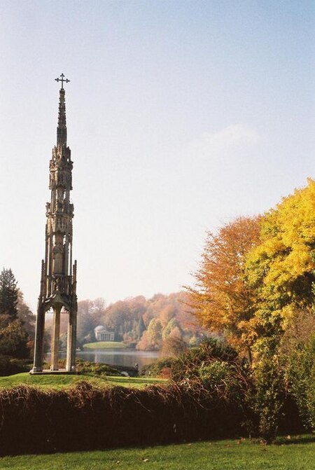 The cross is now at the entrance to the gardens of the Stourhead estate