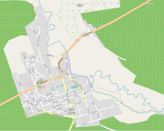 Mapa konturowa Supraśla, na dole znajduje się punkt z opisem „Państwowe Liceum Sztuk Plastycznych im. Artura Grottgera w Supraślu”