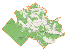 Mapa konturowa gminy Susiec, na dole znajduje się punkt z opisem „Nad Tanwią”