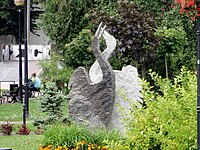 The sculpture of swans