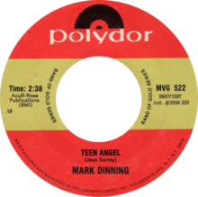 Teen angel by mark dinning US Polydor reissue single gold series.png
