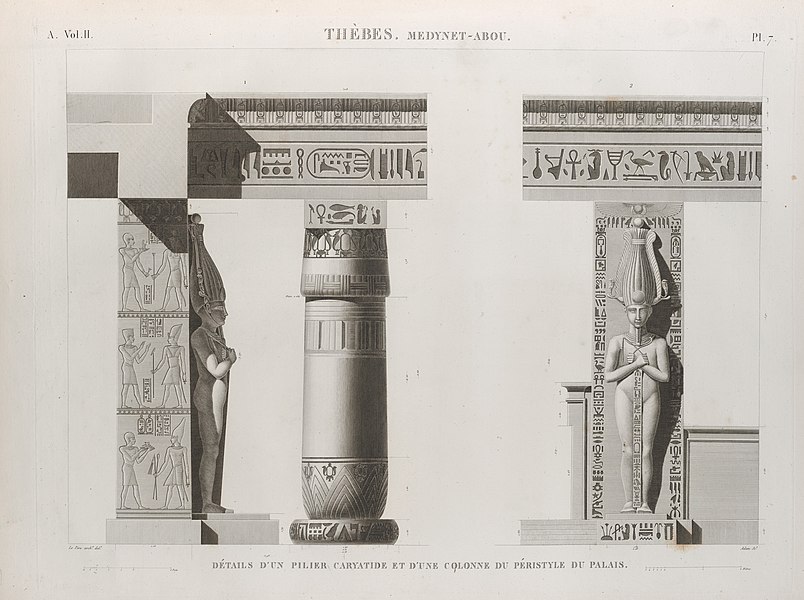 Pl.7 - Détails d'un pilier caryatide et d'une colonne du péristyle du palais