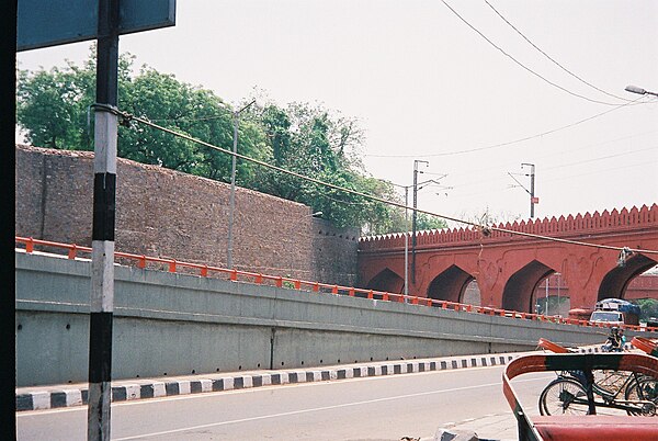 View of Salimgarh Fort with the arch bridge linking it to the Red Fort
