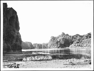 Photograph of the Colorado River entering Mojave Canyon, San Bernardino County, California, 1900-1950 The Colorado River entering Mojave Canyon, California, 1900-1950 (CHS-3442).jpg