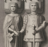 Drawing of the effigies of John I of Portugal and Queen Philippa of Lancaster. Batalha Monastery, Batalha, Portugal[76]