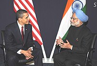 The Prime Minister, Dr. Manmohan Singh meeting the US President, Mr. Barack Obama on the sidelines of G-20 Summit, in London, U.K. on April 02, 2009 (1).jpg