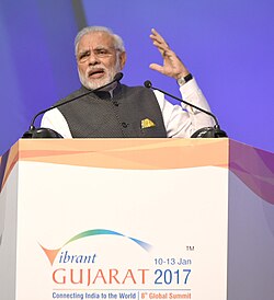 The Prime Minister, Shri Narendra Modi addressing at the Vibrant Gujarat Global Summit 2017, at Mahatma Mandir, in Gandhinagar, Gujarat on January 10, 2017 (2).jpg