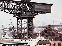 Franklin under repair at the Brooklyn Navy Yard in 1945
