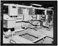 VIEW OF THE PLATING BATHS AND CONTROL PANELS. GOLD AND SILVER WERE AMONG THE MATERIALS PLATED ONTO PARTS MADE OF COPPER, STAINLESS STEEL AND STEEL. (11-15-89) - Rocky Flats HAER COLO,30-GOLD.V,1L-19.tif