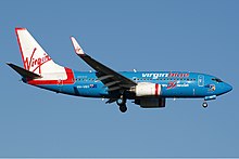 50-й Boeing 737 'Virgin-ia Blue' является единственным самолётом Virgin Blue, в собственно синей ливрее