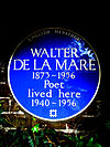 WALTER DE LA MARE 1873-1956 Poet lived here 1940-1956.jpg