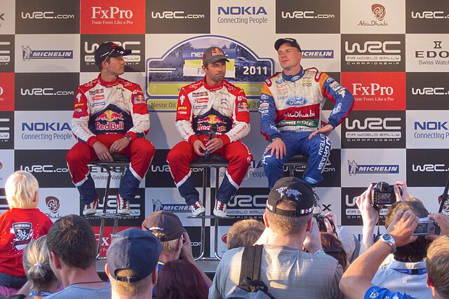 Sébastien Ogier, Sébastien Loeb and Jari-Matti Latvala being interviewed at the end of day 1.