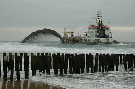 Sand replenishment in front of a Dutch beach